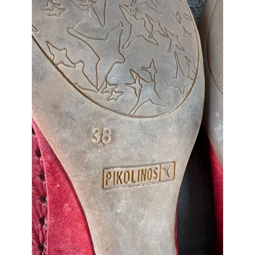 Pikolinos Cutout Wedge Sandals US 7.5 EU 38  Red Leather Boho Lagenlook Comfort